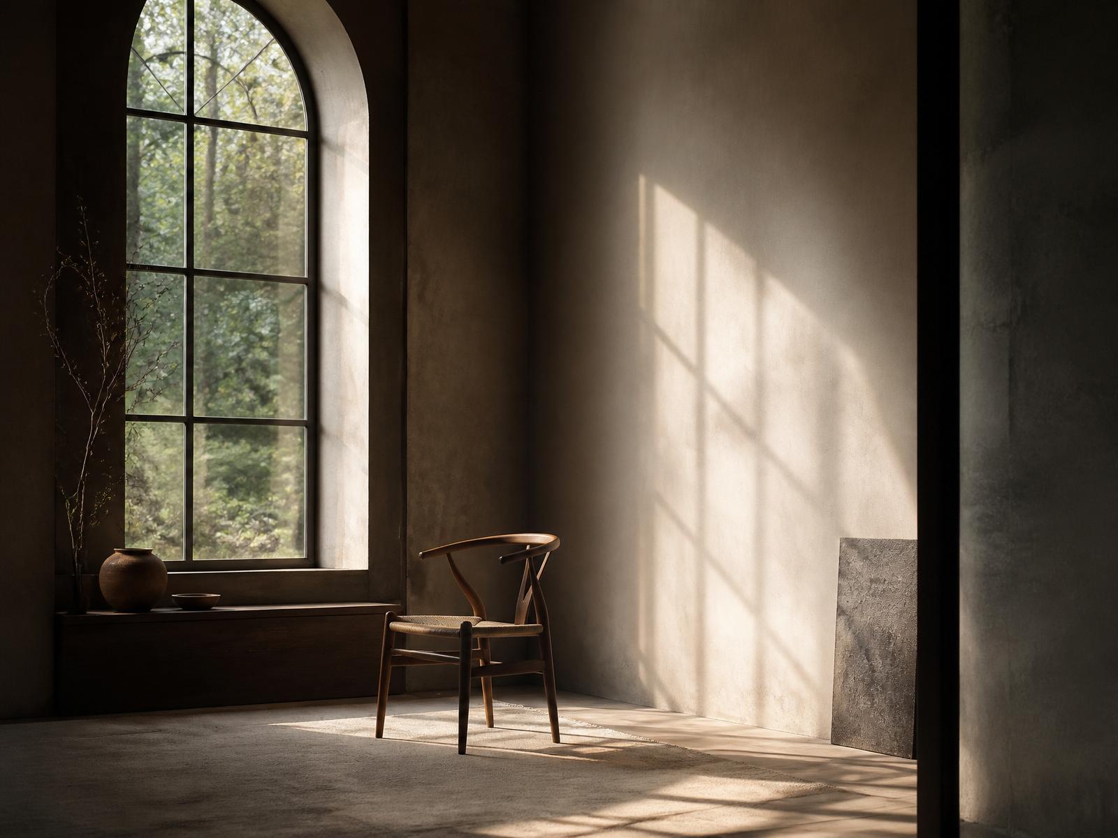 Sala silenciosa com luz natural entrando por uma janela — imagem simbólica de reconstrução interior